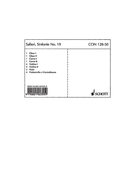 Symphony No. 19 D Major, for 2 oboes, 2 horns in D and strings, Set of parts