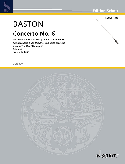 Concerto No. 6 D Major, for descant recorder, strings and basso continuo, Score