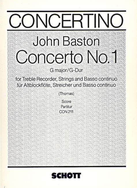 Concerto No. 1 G Major, for treble recorder, strings and basso continuo, Score