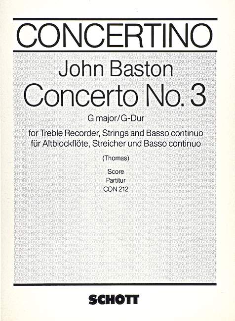 Concerto No. 3 G Major, for treble recorder, strings and basso continuo, Score