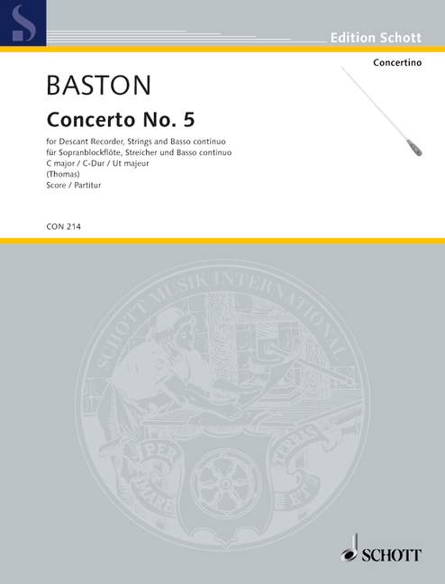 Concerto No. 5 C Major, for descant recorder, strings and basso continuo, Score