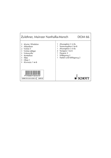 Mainzer Narrhalla-Marsch, for Salon Orchestra, Piano conductor and parts