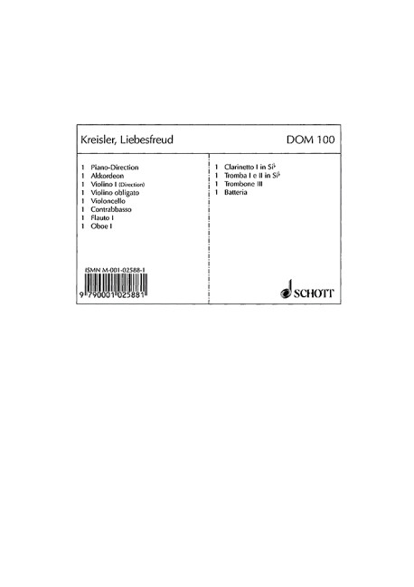 Liebesfreud, for salon orchestra, Piano conductor and parts