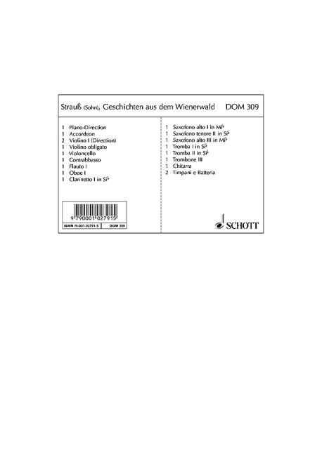 Geschichten aus dem Wienerwald op. 325, Walzer, for salon orchestra, Piano conductor and parts