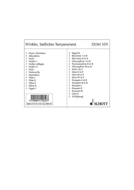 Südliches Temperament, for salon orchestra, Set of parts