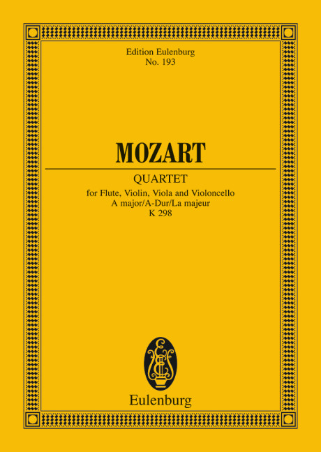 Quartet A major KV 298, for flute, violin, viola and cello, Study score