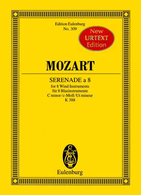 Serenade a 8 C minor KV 388, Night Music, for 2 horns, 2 oboes, 2 clarinets in Bb and 2 bassoons, Study score