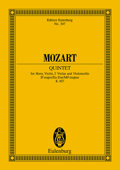 Quintet Eb major KV 407, for horn, violin, 2 violas and cello, Study score