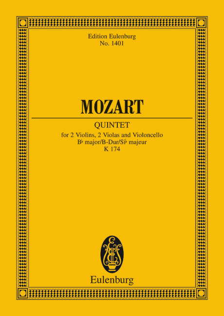 String Quintet Bb major KV 174, for 2 violins, 2 violas and cello, Study score