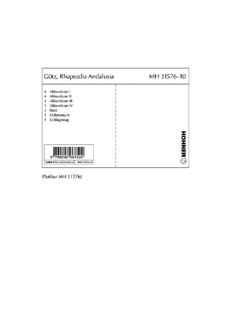 Rhapsodia Andalusia, Spanische Impressionen, for accordion orchestra, Set of parts