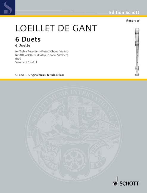 6 Duets, for 2 treble recorders (flutes, oboes, violins), Performing score