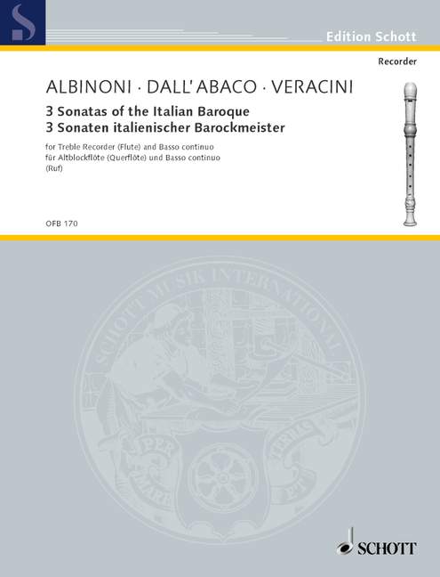 3 Sonatas of the Italian Baroque, for treble recorder (flute) and basso continuo