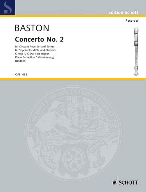 Concerto No. 2 C major, for descant recorder, strings and basso continuo, Piano reduction