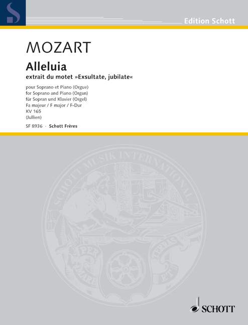 Alleluja KV 165, extrait du motet Exultate, jubilate, for soprano (tenor) and piano (organ)