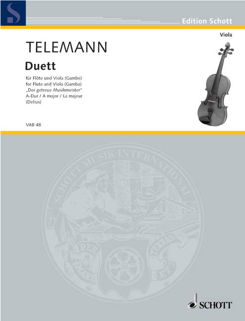 Duet in A major, from Der getreue Musikmeister, for flute and viola or Gambe, Performing score