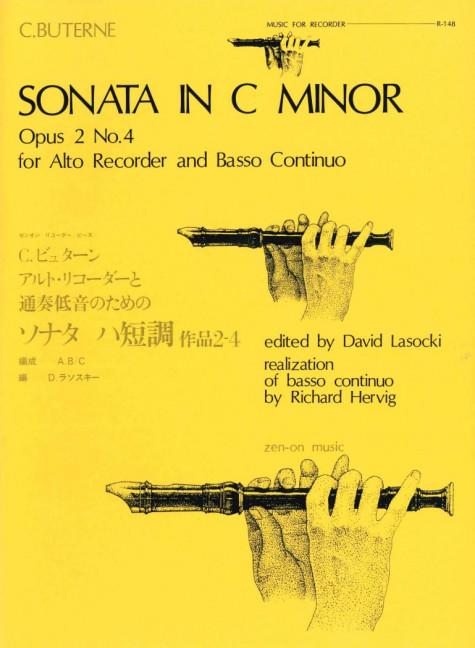 Sonata in C Minor op. 2/4 R-148, for treble recorder and basso continuo, Score and part