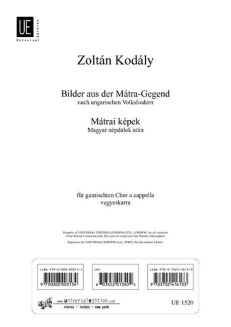Mátrai képek, Magyar népdalok után, for mixed choir (SATB) a cappella, Choral score