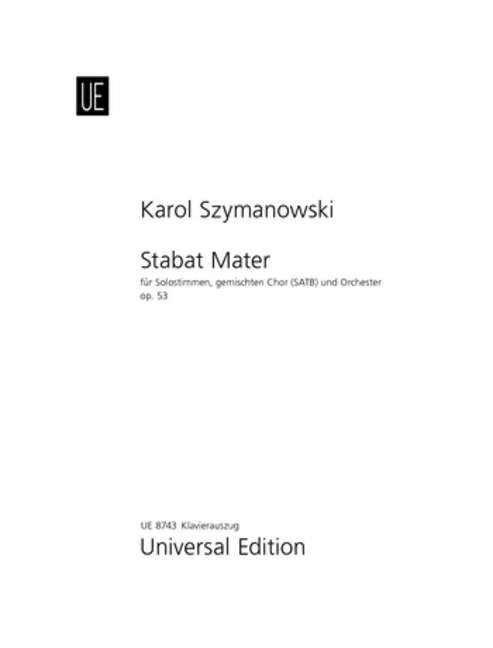 Stabat Mater op. 53, for soprano, alto, baritone, mixed choir (SATB) and orchestra, Piano reduction