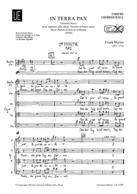 In terra pax, Oratorio Breve, for 5 vocal soloists, 2 mixed choirs (SATB) and orchestra, Choral score (Deutsch / Français)