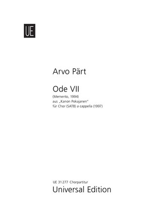 Ode VII (Memento), From Kanon Pokajanen, for mixed choir (SATB) a cappella, Choral score