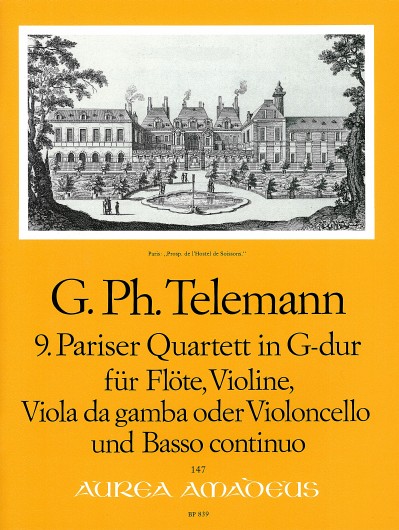 9th Paris Quartet G major TWV 43:G4, for flute, violin, viola da gamba (cello) and basso continuo, Score and parts