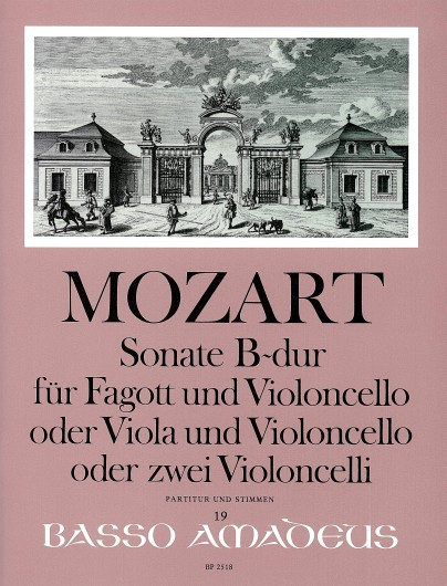 Sonata Bb major K 292, for bassoon and cello (viola and cello or 2 cellos), Score and parts