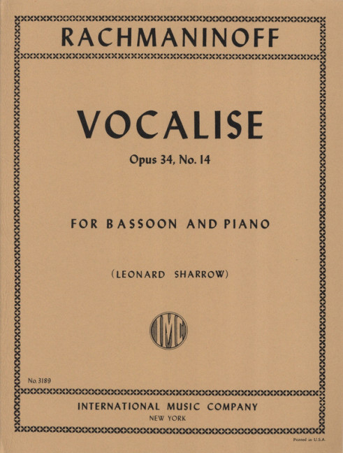 Vocalise op. 34/14, for bassoon and piano, Score and part