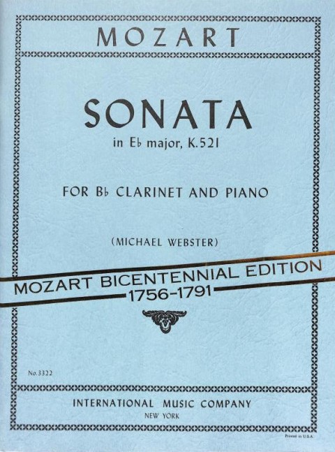 Sonata In Eb Major KV 521, for clarinet and piano, Score and part