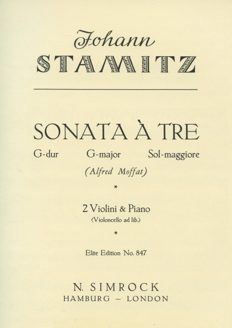 Trio Sonata in G Major, for 2 violins (cello ad libitum) and piano