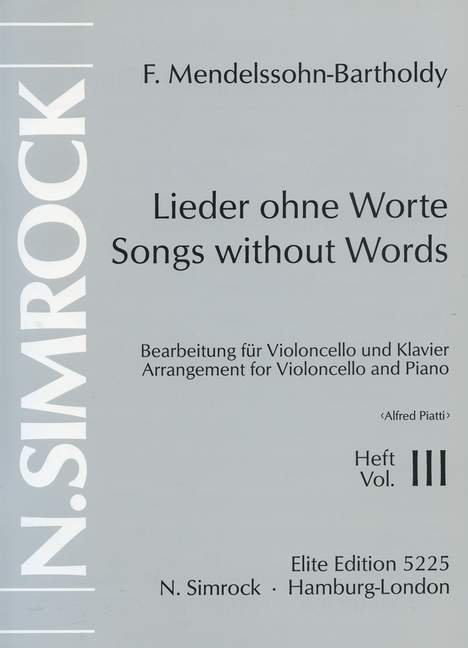 Songs without Words op. 62/67 Vol. 3, for cello and piano