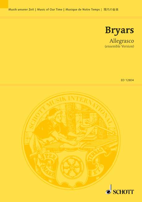 Allegrasco, for soprano saxophone or clarinet and ensemble, for soprano saxophone or clarinet and percussion, piano, electric guitar, violin and double bass, Study score