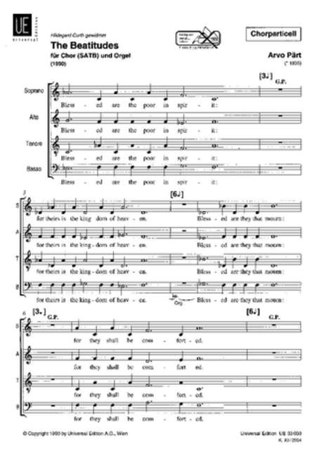 The Beatitudes - Seligpreisung, Gospel according to St. Matthew 5, 3-12, for mixed choir (SATB) and organ, Choral score