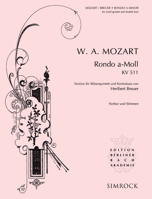 Rondo A Minor KV 511, for wind quintet and double bass, Score and parts