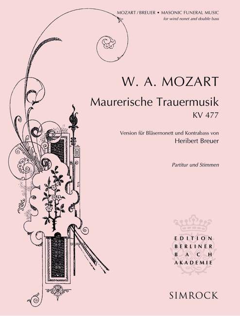 Masonic Funeral Music KV 477, for 9 wind instruments and double bass, Score and parts