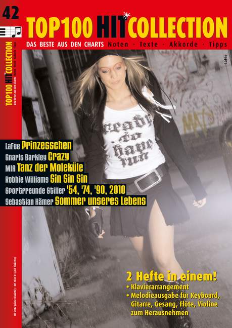 Top 100 Hit Collection 42 Vol. 42, 6 Chart-Hits: '54, '74, '90, 2010 - Crazy - Sommer unseres Lebens - Prinzesschen - Tanz der Moleküle - Sin Sin Sin., for piano / keyboard
