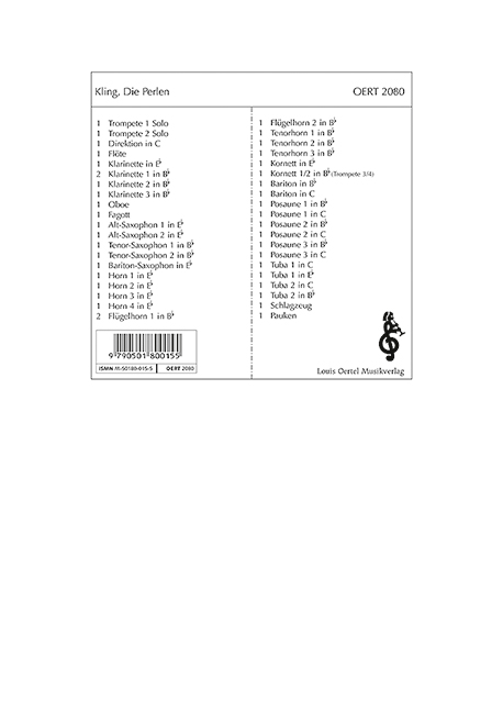 The Pearls, Concert polka, for 2 trumpets and wind band, Conductor reduction with parts