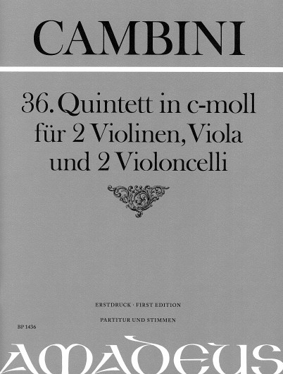 Quintet No. 36 in C Minor, for 2 violins, viola and 2 cello, Score and parts