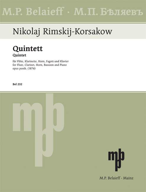 Quintet Bb major op. posth., for flute, clarinet, horn, bassoon and piano, Score and parts