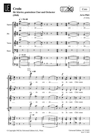 Credo, for mixed choir (SATB) piano, and orchestra, Choral score
