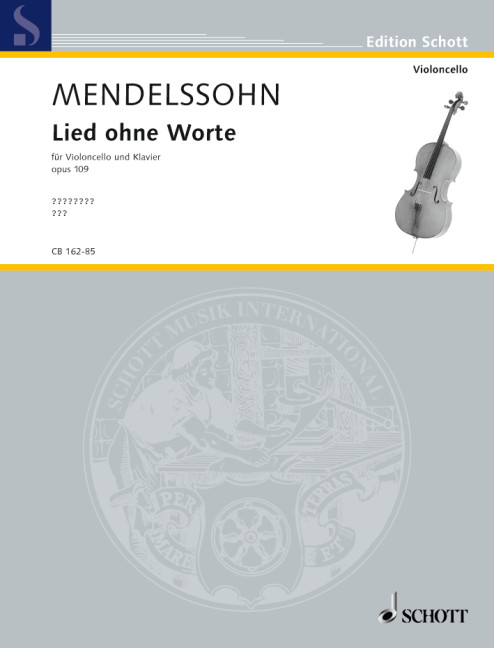 Song without Words op. 109, Japanese Front Cover, for cello and piano