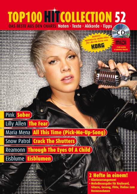 Top 100 Hit Collection Vol. 52, 6 Chart-Hits: The Fear - Sober - All This Time (Pick-Me-Up Song) - Crack The Shutters - Through The Eyes Of A Child - Eisblumen. Mit MIDI- und Playback-CD., for pian