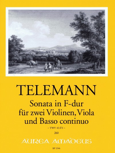 Sonata in F Major, TWV 43:F3, for 2 violins, viola and basso continuo, Score and parts