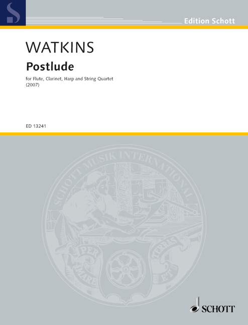 Postlude, for flute, clarinet, harp and string quartet, Score and parts