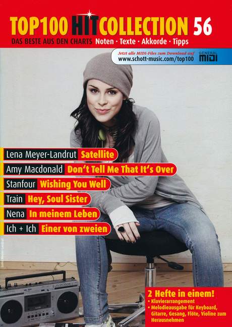 Top 100 Hit Collection Vol. 56, Satellite (Lena), Don?t Tell Me That It?s Over, Wishing You Well, Hey Soul Sister, In meinem Leben und Einer von zweien, for piano / keyboard