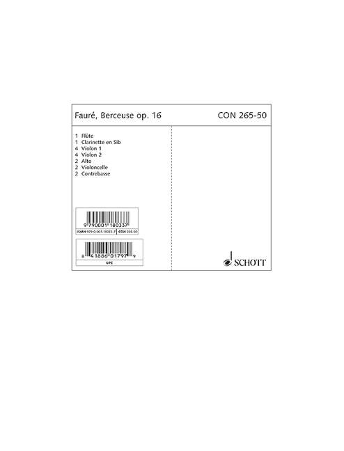 Berceuse D major op. 16, for violin or cello and chamber orchestra, Set of parts