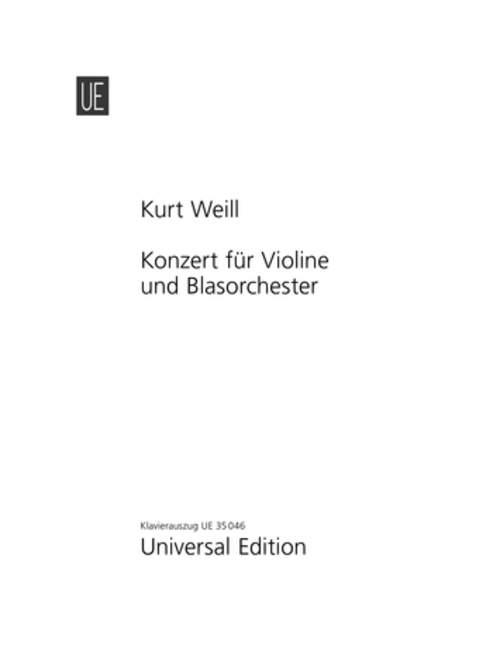 Concerto op. 12, Edition after the complete Kurt Weill edition, for violin and piano, Piano reduction