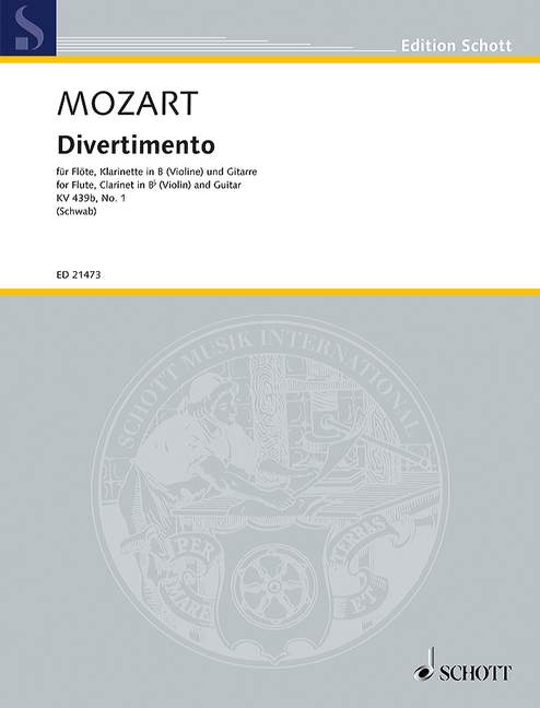 Divertimento No. 1 KV 439b, for flute, clarinet in Bb (violin) and guitar, Score and parts
