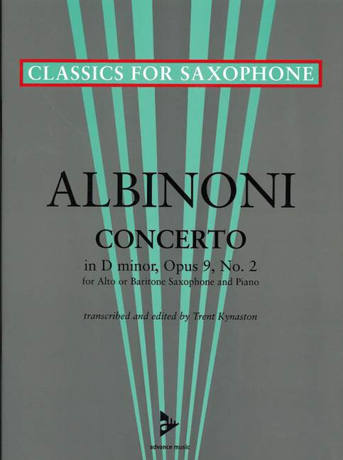 Concerto in D Minor op. 9/2, for saxophone (A/Bar) and piano, Score and part