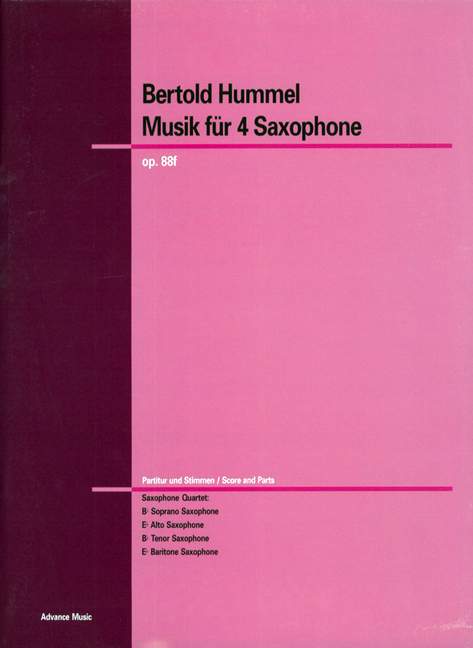 Musik für Saxophone op. 88f, for 4 saxophones (SATBar), Score and parts