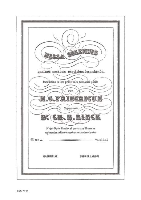 Missa Solemnis, quatuor vocibus virilibus decantanda, for men's choir (TTBB) and organ, Choral score
